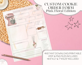 Custom Cookie Order Form, Pink Floral Edition, Planner Page, Printable, Digital Download Planner Insert