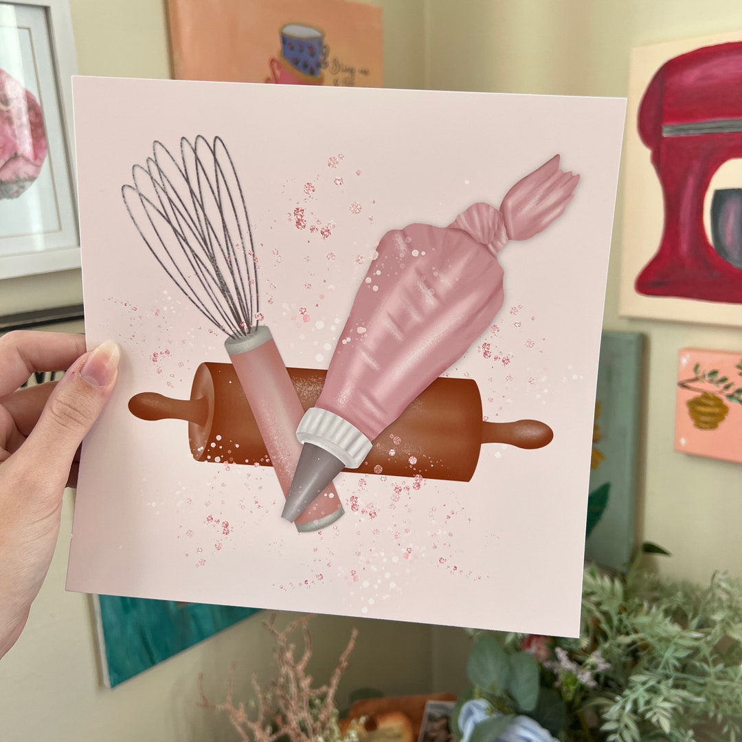 Pink Baking Art Print: Hand Drawn Kitchen Decor (8