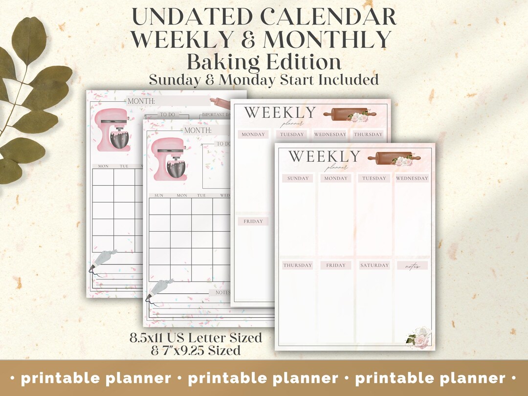 Baking Themed Printable Planner • Weekly and Monthly Undated Planning Pages - Etsy