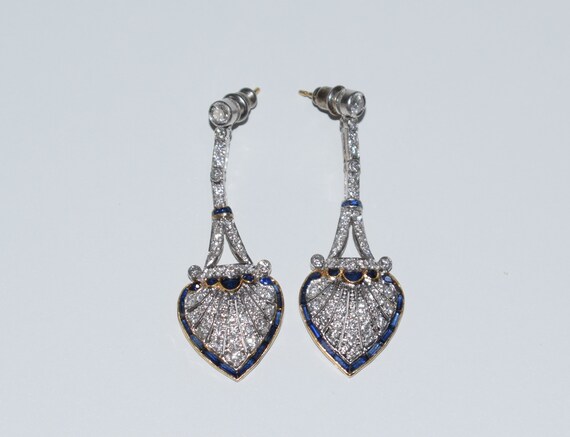 Art Deco Diamond & Sapphire drop earrings