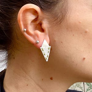Geometric Triangle Stud Earrings - Sterling Silver Double Delta Post Earrings - Hand-Stitched Minimalist Jewelry - Modern Abstract Gift