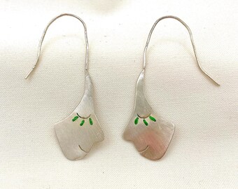 Serenity Face Profile oorbellen - Sterling zilver 925 - Handgestikte wimpers - Ultralichte handgemaakte sieraden - Zilver en draad