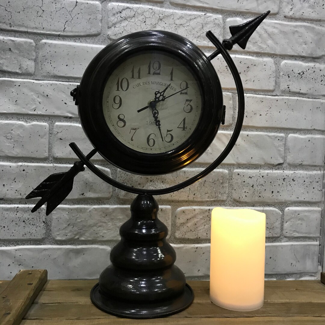 Large Vintage Wrought Iron Table Clock. Quartz Movement Etsy