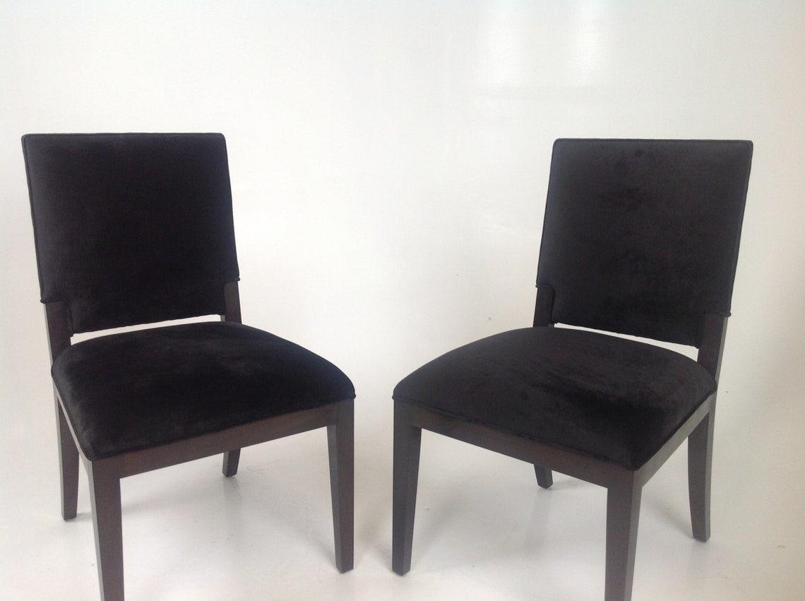Modern Black Chenille Dining Chairs a Pair Etsy