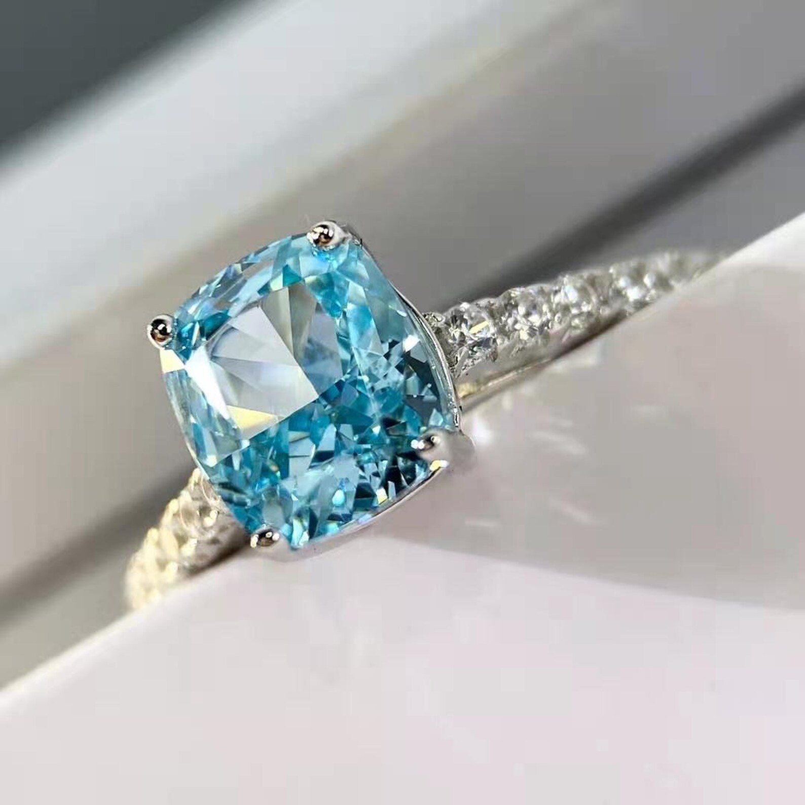 SKY BLUE 1.5 CT Aquamarine ring 925 silver plated 18k white Etsy