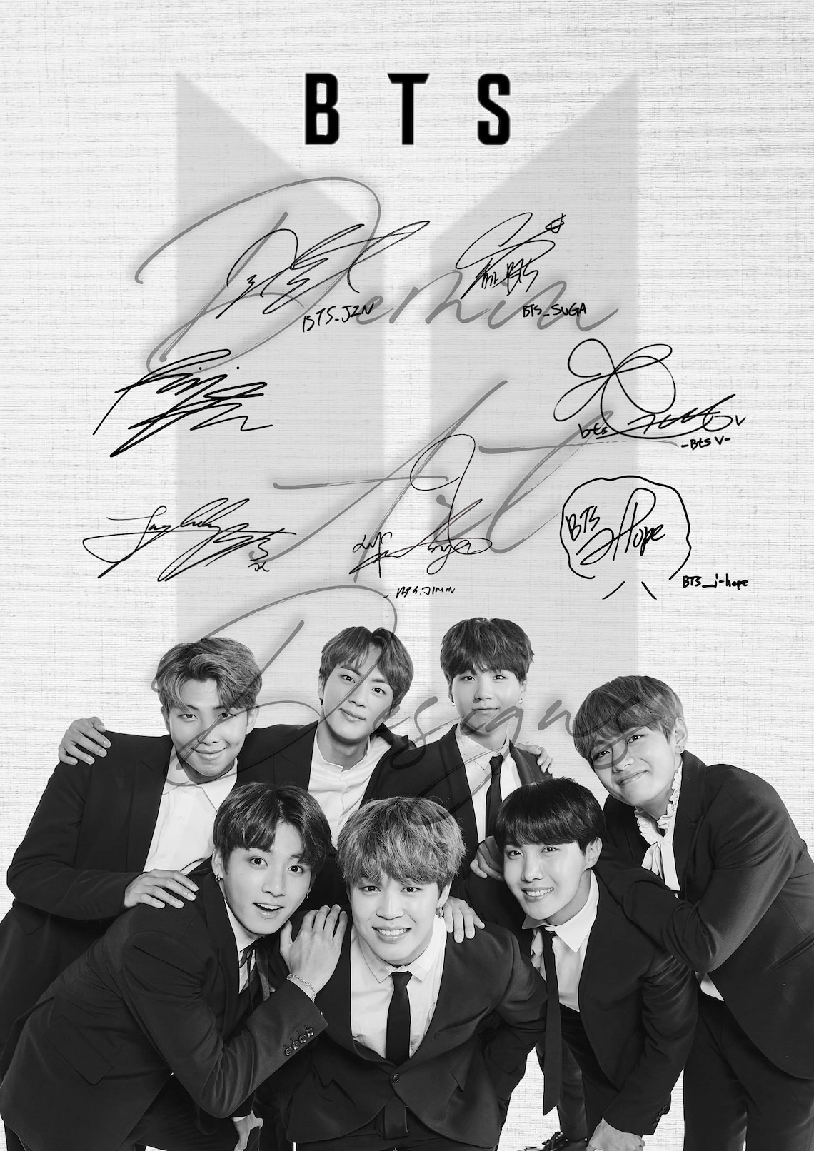 BTS Cartel de imagen hecho por fans de firma/autógrafo, descarga de arte de pared digital en
