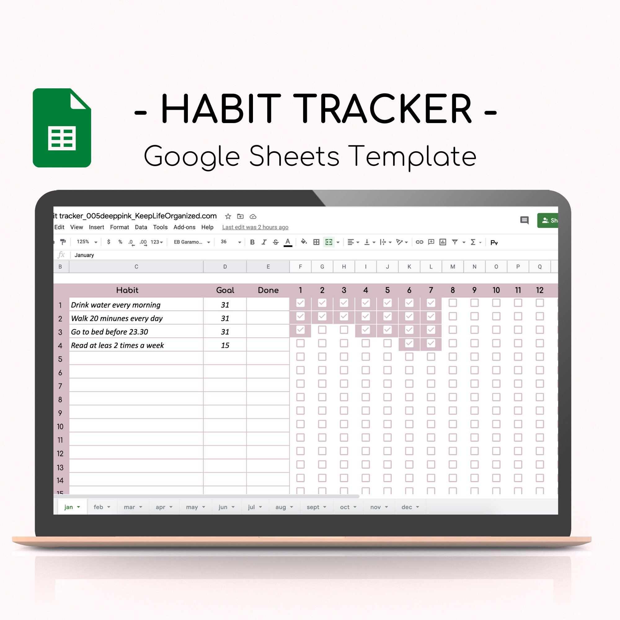  Google Sheets Habit Tracker Template 