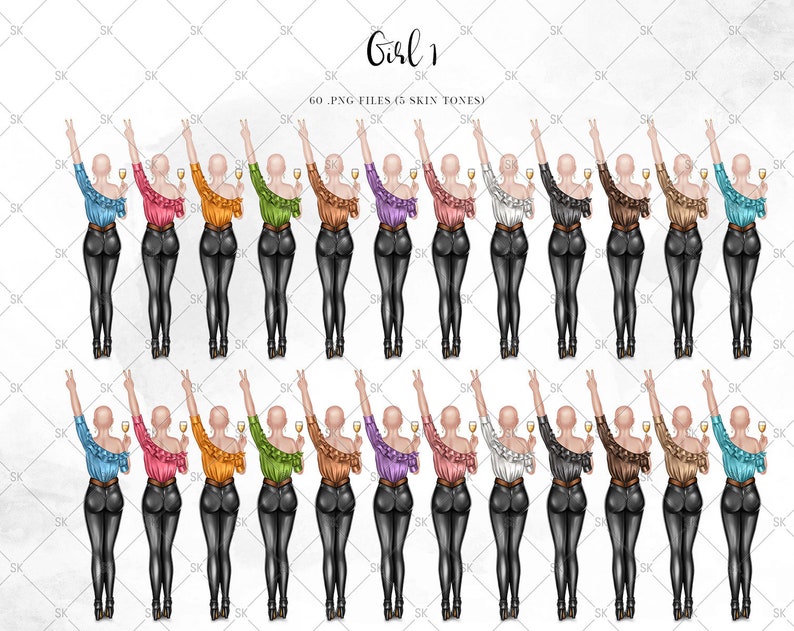 Best Friends Clipart Custom Soul Sister Girls with Champagne DIY Bestie PNG Files BFF Clip Art Digital