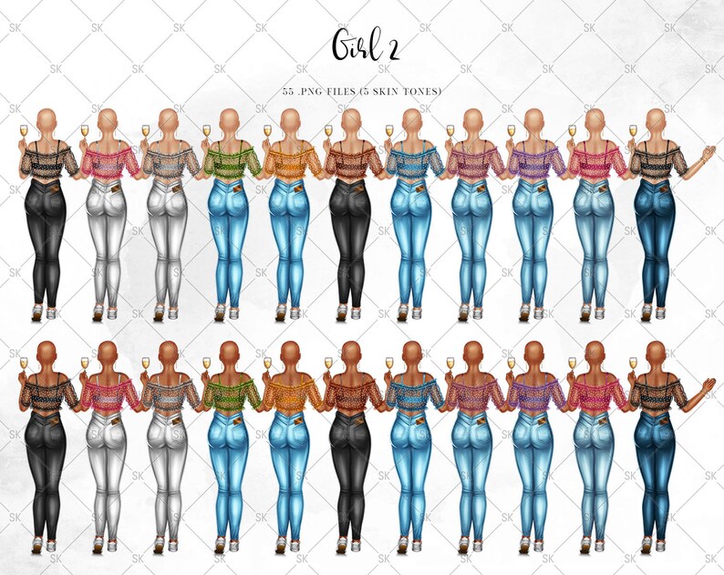 Best Friends Clipart Custom Soul Sister Girls with Champagne DIY Bestie PNG Files BFF Clip Art Digital
