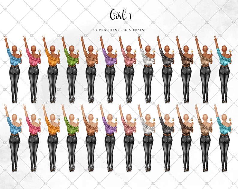Best Friends Clipart Custom Soul Sister Girls with Champagne DIY Bestie PNG Files BFF Clip Art Digital