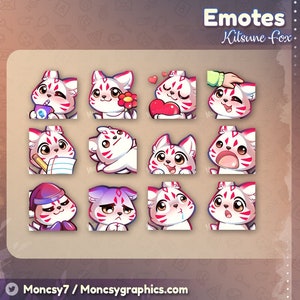 Cute Kitsune Fox Twitch Sub Emotes / Kawaii Fox emotes for your Twitch, Discord, Youtube / Fox - Instant download /