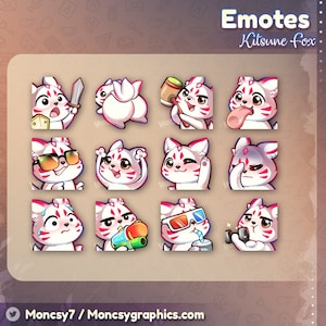 Cute Kitsune Fox Twitch Sub Emotes / Kawaii Fox emotes for your Twitch, Discord, Youtube / Fox - Instant download /