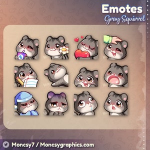 Cute Gray Squirrel Twitch Emotes / Kawaii Squirrel emotes for your Twitch, Discord, Youtube / Squirrel - Instant download /