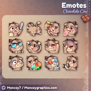 Urocze Czekoladowe Krowy Twitch Emotki / Kawaii Brązowe Krowy emotikony na Twitch, Discord, Youtube / Czekoladowe Krowy - Natychmiastowe pobieranie /