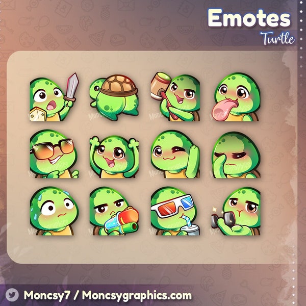 Sous-emotes Twitch tortue mignonne / Emotes tortue kawaii pour votre Twitch, Discord, Youtube / Tortue - Téléchargement immédiat /