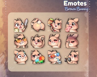 Cute Easter Brown Bunny Twitch Emotes / Easter Twitch Sub Emote  / Badge - Rabbit / Bunny - Instant download /
