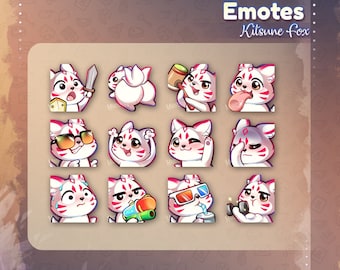 Süße Kitsune Fuchs Twitch Sub Emotes / Kawaii Fuchs Emotes für deine Twitch, Discord, Youtube / Fuchs - Sofortiger Download /