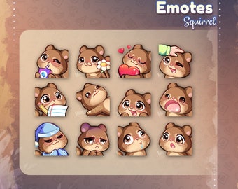 Słodkie emotikony wiewiórki Twitch / Kawaii emotikony wiewiórki na Twitch, Discord, Youtube / Wiewiórka - natychmiastowe pobranie /