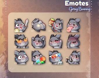 Cute Easter Gray Bunny Twitch Emotes / Easter Twitch Sub Emote  / Badge - Rabbit / Bunny - Instant download /