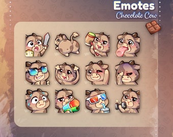 Cute Chocolate Cow Twitch Emotes / Kawaii Brown Cow emotes for your Twitch, Discord, Youtube / Chocolate Cow - Instant download /