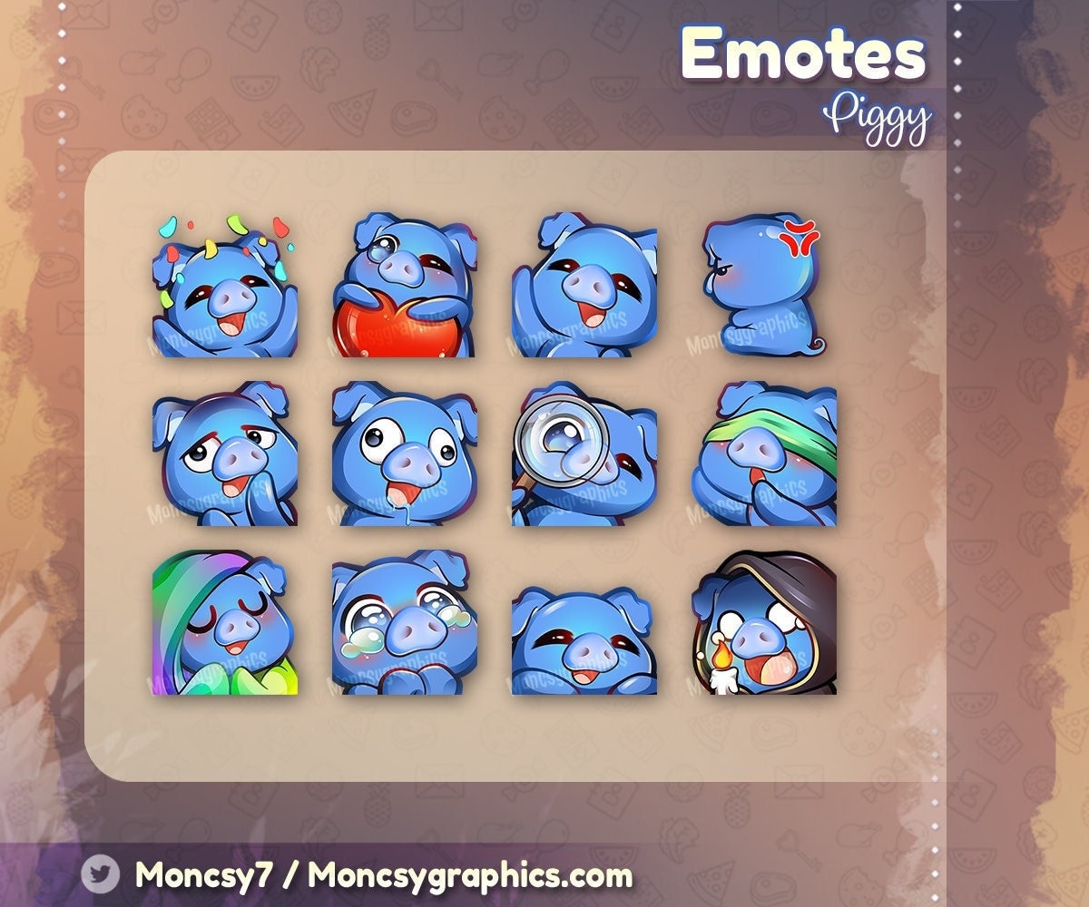 Cute Blue Piggy Twitch Emotes / Pig Twitch Sub Emote / - Etsy