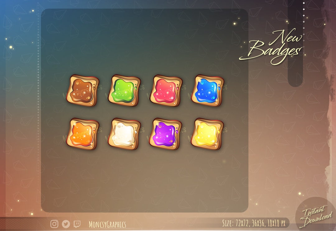 Twitch Bread Sub Bit Badges / Cute Toast Badges for Streamers / Kawaii