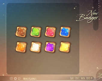 Twitch Bread sub bit badges / Cute Toast badges for streamers / kawaii cute Bread badge for your stream, discord, youtube