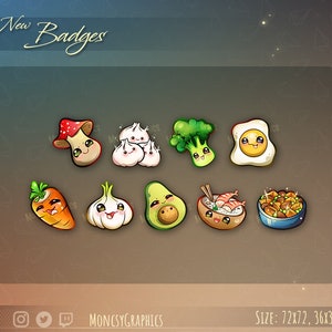 Odznaki Kawaii Food / Odznaki Twitch Sub / Odznaki - Jedzenie dla streamerów / Natychmiastowe pobieranie /