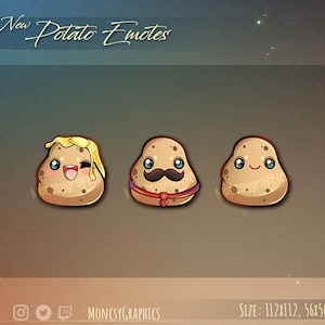 Twitch Potato emotes // Cute emotes for streamers / Kawaii / Potato