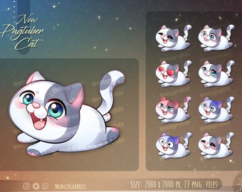 White Spotted Cat PNGtuber Model: Voice Reactive Vtuber Mascot (Digital Download)