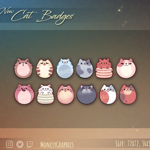 Cute Cat Twitch Discord badges / Cat Twitch badges / Twitch 12x Cat badges / Twitch Sub Cheer badges
