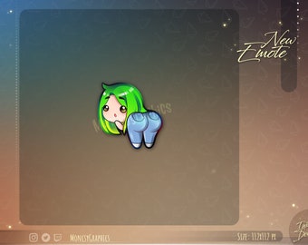 Chibi Green hair girl Booty Twitch emotes / Cute chibi girl emotes for streamers / Booty emotes /Kawaii Girl booty ass emote