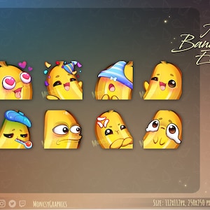 Twitch Cute Banana emotes for streamers / Kawaii Fruit emote for your Twitch, Discord or Youtube