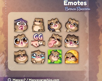 Cute Raccoon Twitch Emotes / Kawaii Brown Raccoon emotes for your Twitch, Discord, Youtube / Instant download