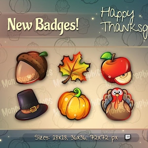 Lindas insignias de Twitch para el Día de Acción de Gracias / Insignias de suscripción de otoño / Insignias de comida para animar a Twitch / Insignias de Discord, Twitch y YouTube