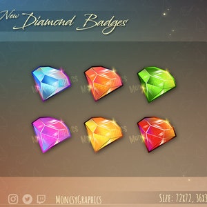 Twitch sub bit badges / Diamond crystal badges for streamers / kawaii cute stream emoji emotes
