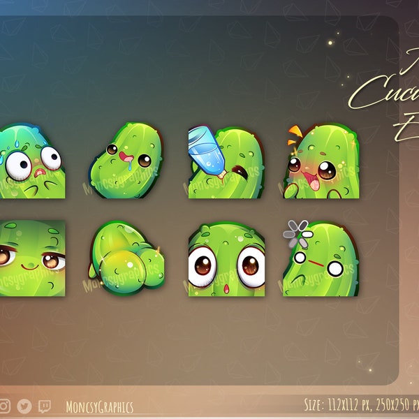 Twitch Cute Cucumber emotes for streamers / Kawaii Food emote for your Twitch, Discord or Youtube