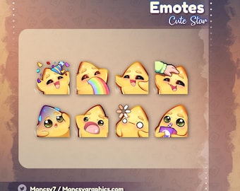 Twitch emotes // Cute Star chibi emotes for streamers / 8x Kawaii Star emotes / for Twitch and Discord