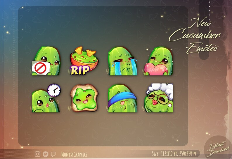 Twitch Cute Cucumber Emotes for Streamers / Kawaii Food Emote Etsy