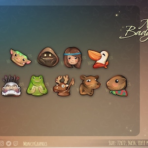 Cute Fantasy Forest Twitch badges / Kawaii Animal sub badges / Twitch 8x cheer badges / Twitch Sub Cheer badges
