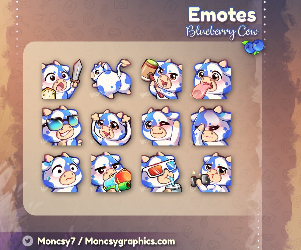 Cute Blueberry Cow Twitch Emotes / Kawaii Blue Cow Emotes for - Etsy