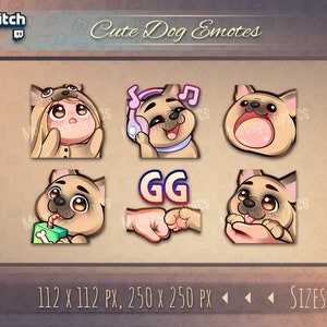 Twitch French bulldog emotes / Cute chibi dog emotes for streamers / for Twitch, Discord or Youtube