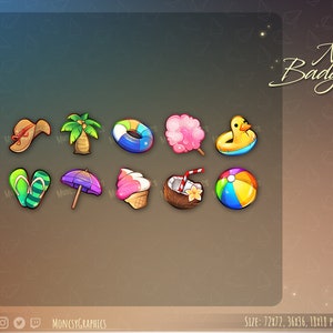 Cute Summer Twitch badges / Kawaii Summer sub badges / Twitch 10x Summer badges / Twitch Sub Cheer badges