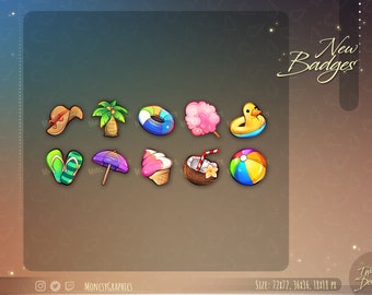 Cute Summer Twitch badges / Kawaii Summer sub badges / Twitch 10x Summer badges / Twitch Sub Cheer badges
