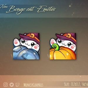 Bongo cat Twitch emotes // Cute chibi cat emotes for streamers / Halloween Bongo Cat emotes