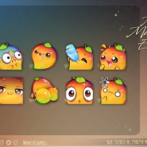 Twitch Cute Mango emotes for streamers / Kawaii Fruit emote for your Twitch, Discord or Youtube