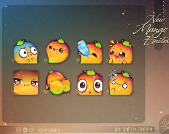 Twitch Cute Mango emotes for streamers / Kawaii Fruit emote for your Twitch, Discord or Youtube