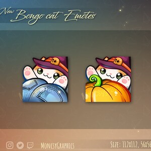 Bongo cat Twitch emotes // Cute chibi cat emotes for streamers / Halloween Bongo Cat emotes