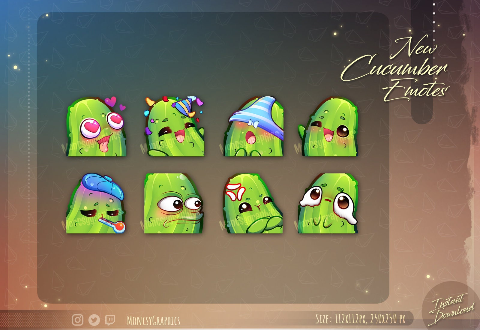 Twitch Cute Cucumber emotes for streamers / Kawaii Food emote for your Twitch, Discord or Youtube
