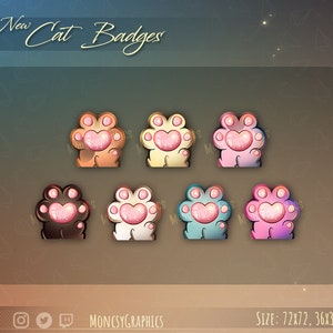 Twitch badges / Cat Paw badges for streamers / Kawai Cat paw / Streamer Twitch sub and cheer badges for your Stream
